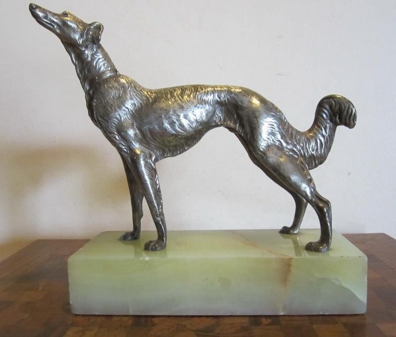 Barzoï lévrier en bronze art déco ancien, Louis Carvin, Antiquités & Art, Envoi