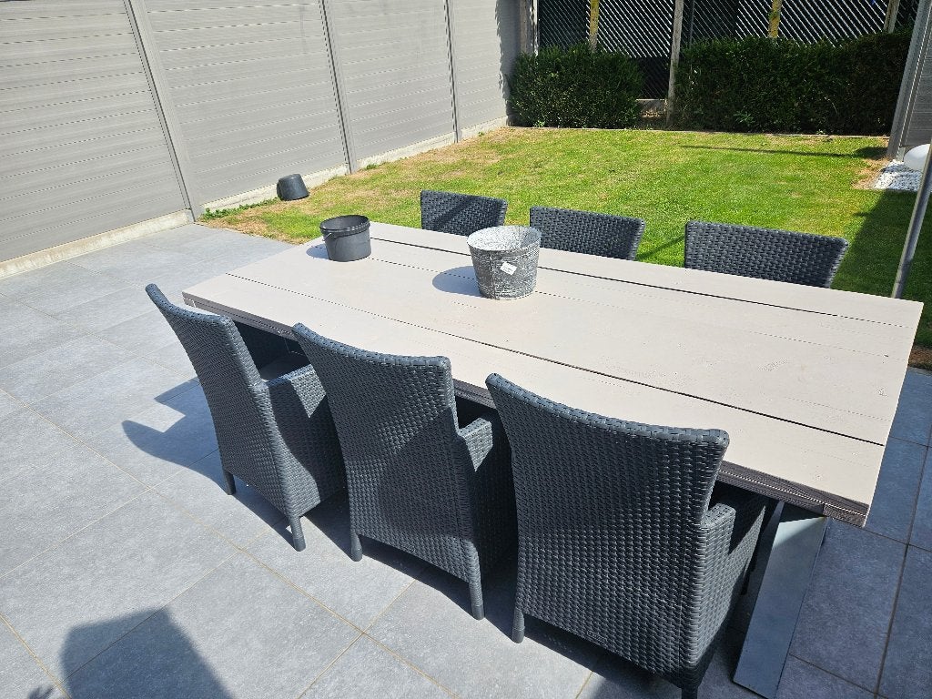 Tuintafel en 5 stoelen, Ophalen of Verzenden, Gebruikt, Rechthoekig, Hout