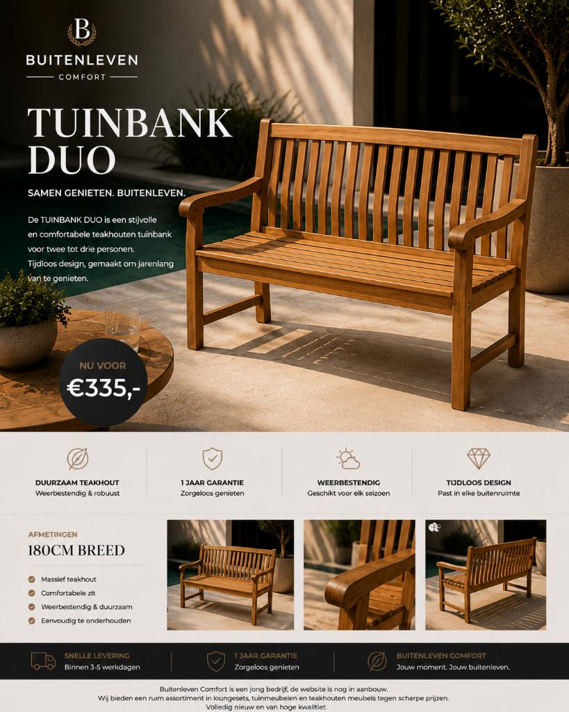 tuinbank type Duo, Tuin en Terras, Tuinbanken, Ophalen, Nieuw, Teakhout