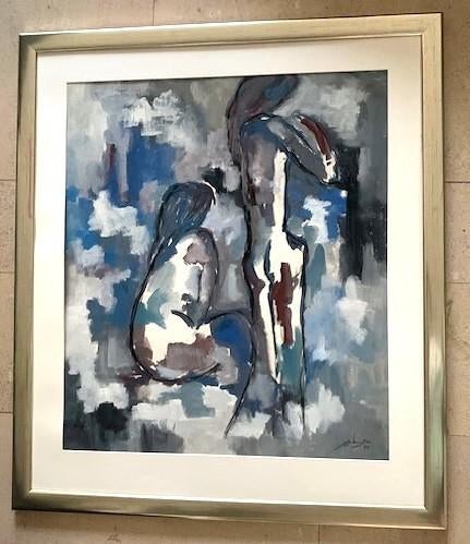 2 figuren naakt in abstract '88 - Jelle Hoogstra (1924-2003), Antiek en Kunst, Kunst | Schilderijen | Klassiek, Ophalen