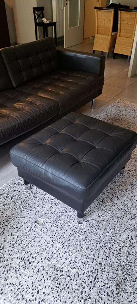 Zwarte lederen Ikea LANDSKRONA sofa & poef, ., Enlèvement, ., Cuir