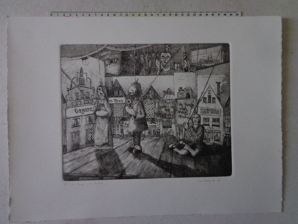 Leuke ets Roger Van Akelyen De Poesje van St.Andries 1985, Antiek en Kunst, Dagelijks leven, Ophalen of Verzenden, Gesigneerd