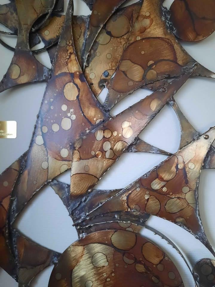 Vintage , Brutalist groot kunstwerk , metalen wandsculptuur, Ophalen