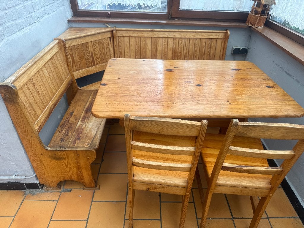 Banc d’angle avec table et 2 chaises, Enlèvement, Utilisé, Pin