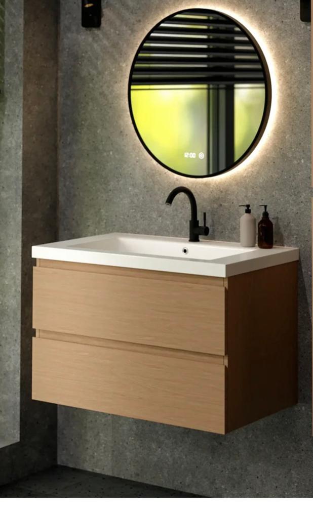 Wastafel met kast en spiegel met verlichting, Huis en Inrichting, Badkamer | Badkamermeubels, Ophalen, 100 tot 150 cm, Nieuw, 50 tot 100 cm