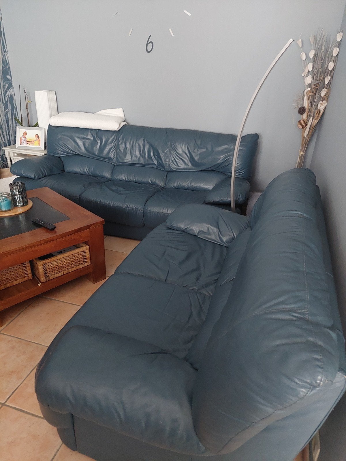 salon en cuir bleu., Maison & Meubles, Fauteuils, Enlèvement, Cuir