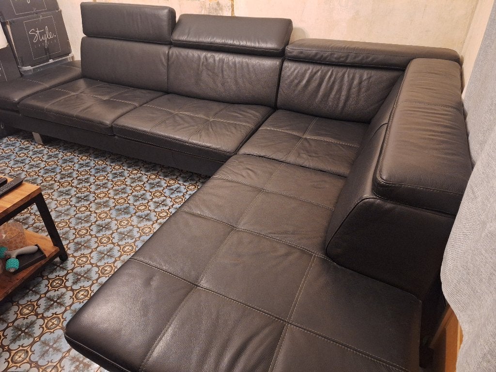 Divan cuir noir, Maison & Meubles, 150 cm ou plus, Quatre personnes ou plus, Enlèvement, Utilisé