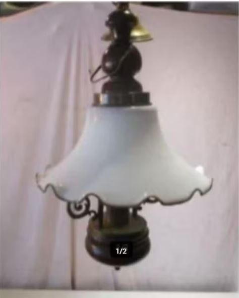Mooie Retro Hanglamp in porselein hout en metaal - 50cm, Ophalen of Verzenden, Huis en Inrichting