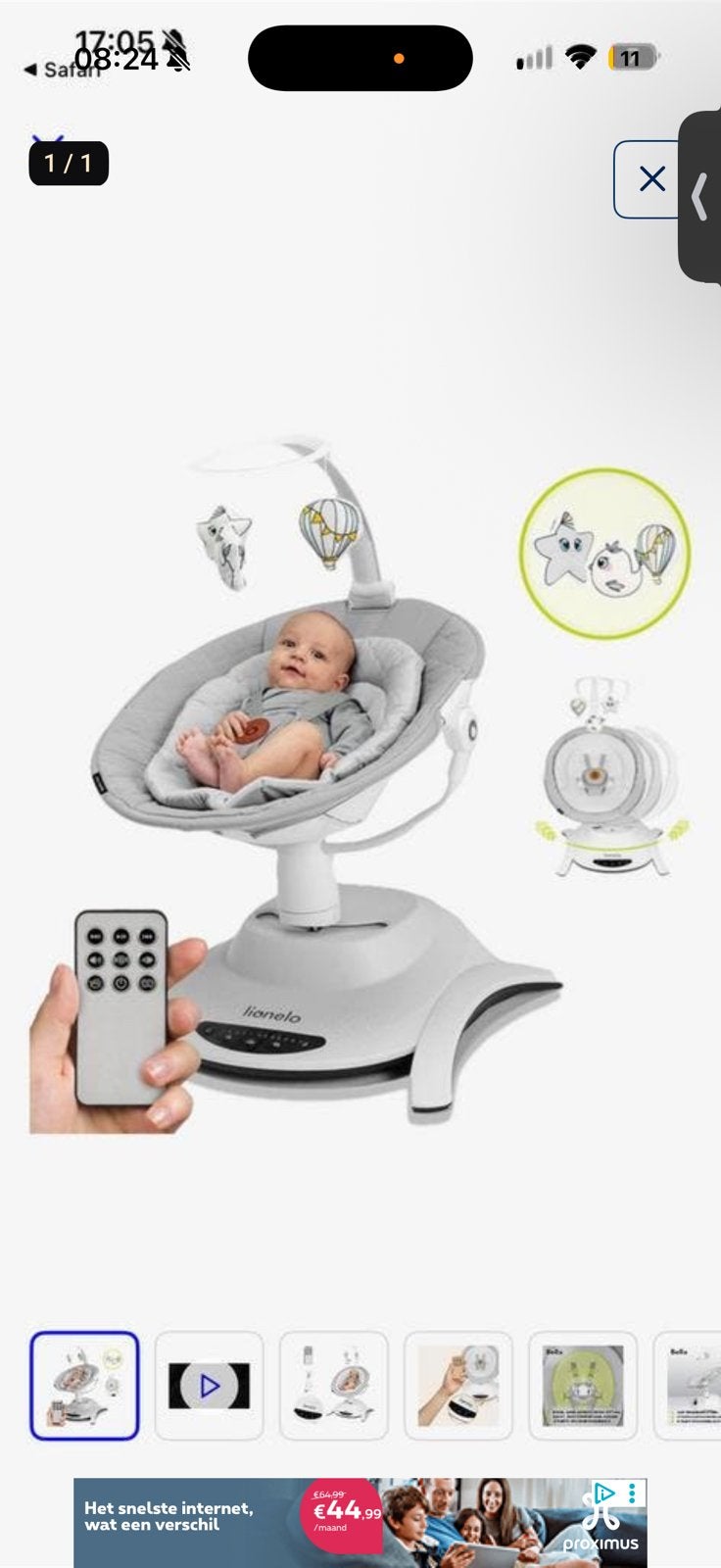 Lionello elektrische schommelstoel wipstoel NIEUW IN DOOS!, Kinderen en Baby's, Ophalen, Nieuw, Schommelstoel