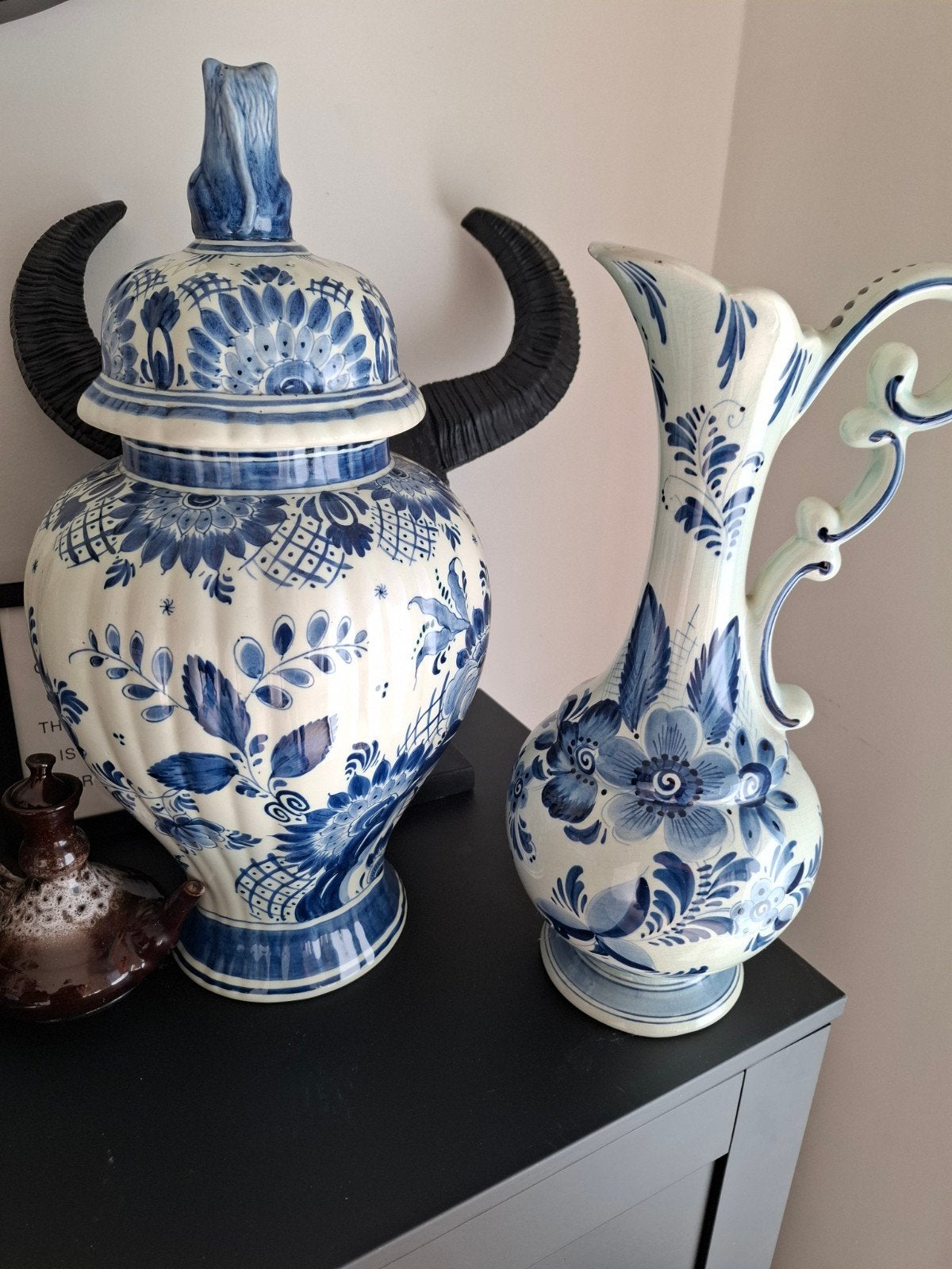 delfts blauw vaas bord en kan., Antiek en Kunst, Ophalen