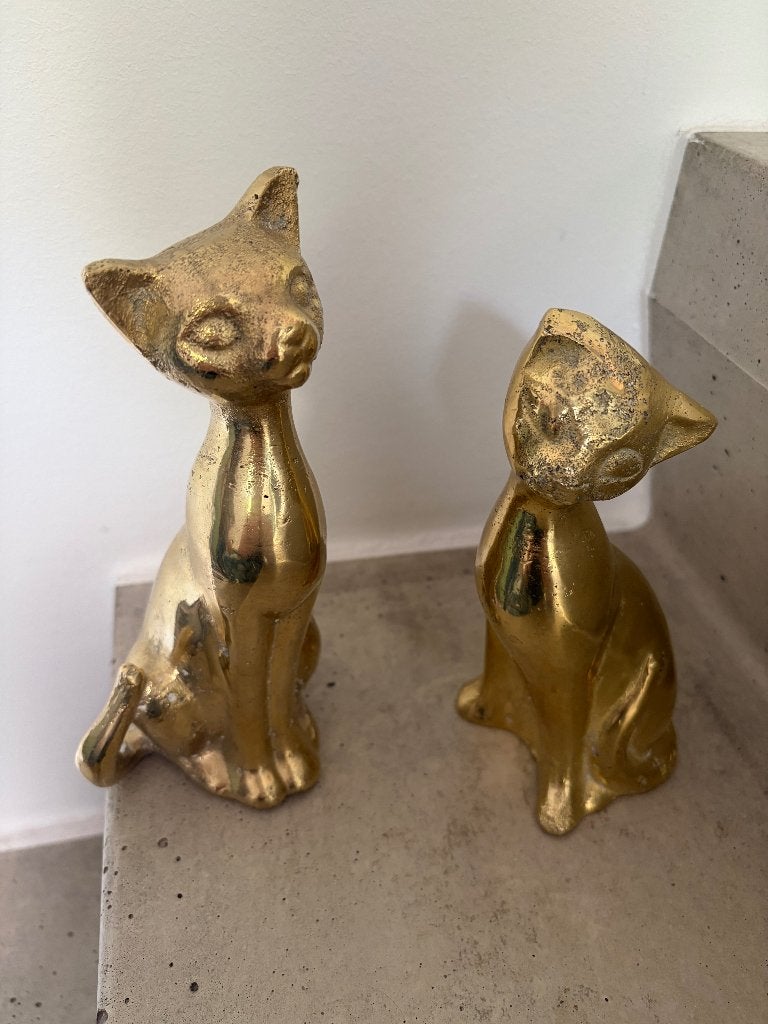 Koppel geel koperen poezen, Antiek en Kunst, Ophalen, Koper
