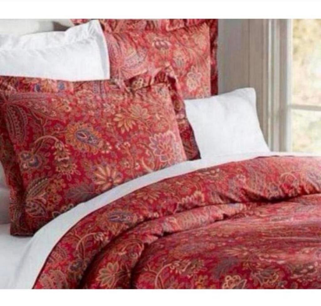 Pottery barn piper kingsize dekbedovertrek 2 shams Rich red, Antiek en Kunst, Ophalen of Verzenden