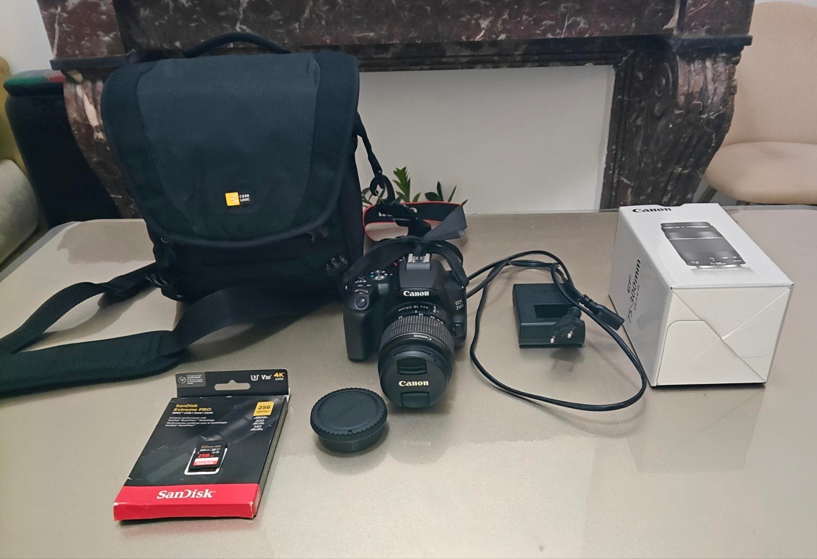 Canon EOS 250D & accessoires inclus, Enlèvement, Carte mémoire, Appareil photo hybride, Canon