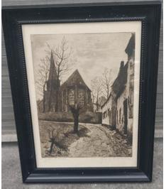 Gravure l église Saint servais signe Maurice Émile blieck, Antiek en Kunst, Ophalen of Verzenden, Gravure