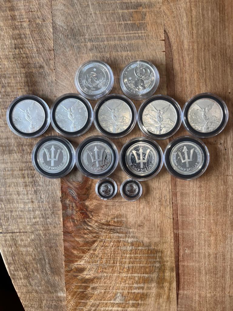 9 munten van 1 oz en 2 munten 2 oz en 2 munten van 1/10 oz, Postzegels en Munten, Ophalen of Verzenden, Zilver