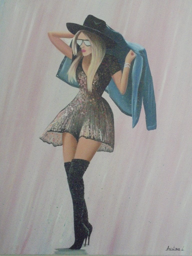 olieschilderij Glitter (60x80 cm), Doek, Portret of Personen, Ophalen of Verzenden, Olieverf