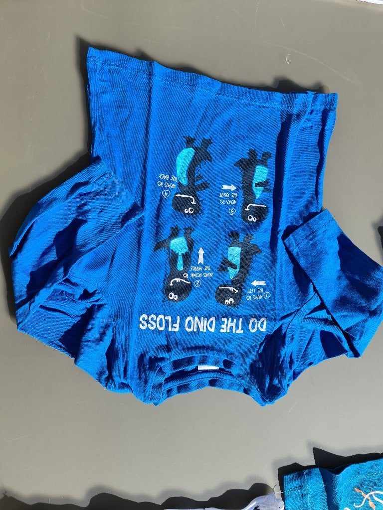 blauwe t-shirt, longsleef met dino, CA, 98, Enfants & Bébés, Vêtements enfant | Taille 98, Enlèvement, Comme neuf