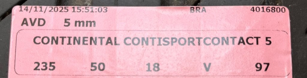 4 pneus été 235/50/18/V/97 Continental, Pneus été, Enlèvement, Utilisé, Pneu(s)