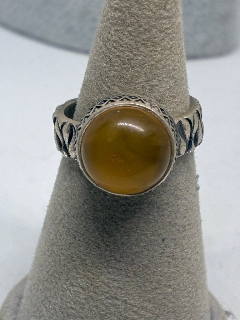 Zilveren 925 ring met barnsteen amber, maat 16, Handtassen en Accessoires, Nieuw, Ophalen of Verzenden, Dame of Heer, Grijs