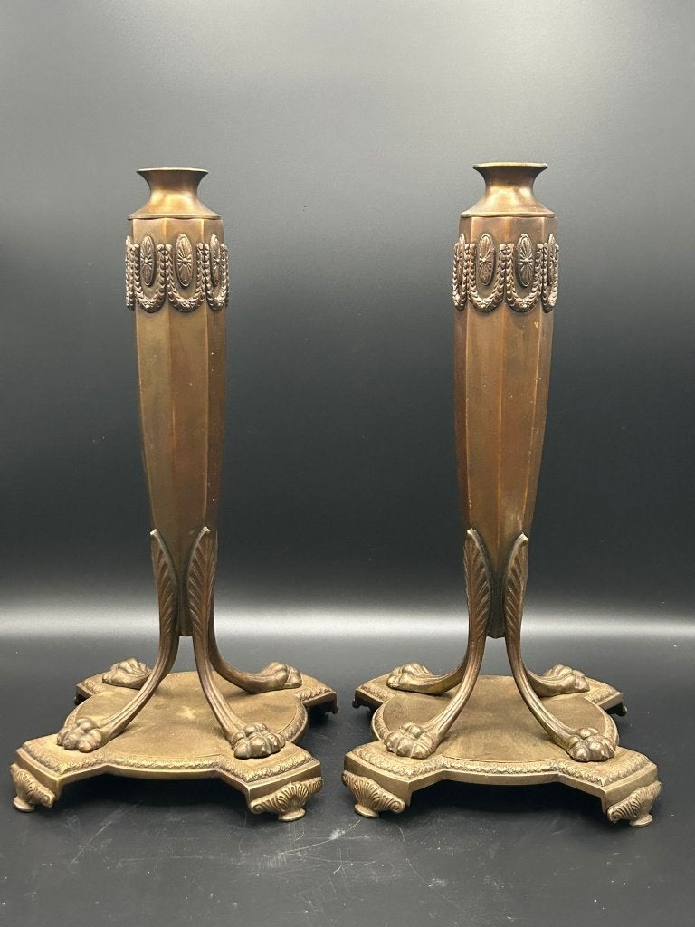 Schitterende paar Art Deco bronzen kandelaars - antiek, Verzenden