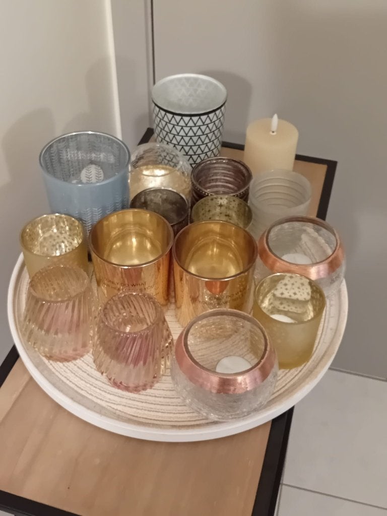 schaal met set theelichtjes, Ophalen