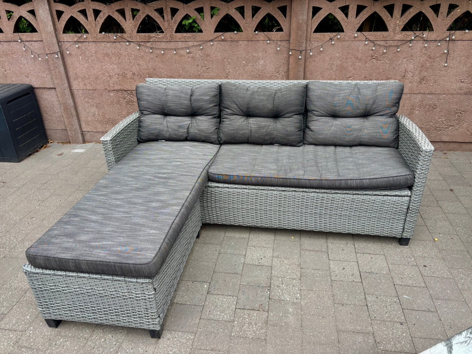 Loungeset - loungebank met chaise longue - grijs, Tuin en Terras, Ophalen, Zo goed als nieuw, Loungeset