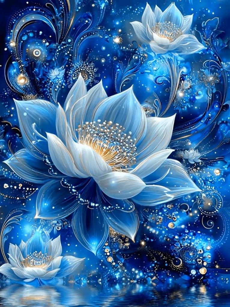 nr 26 Diamond Painting bloemen blauw 50x40cm (vierkant), Verzenden, Nieuw, Natuur en Bloemen, Overige materialen