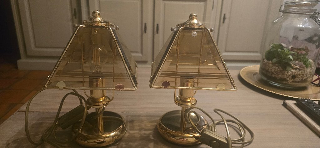 Set van 2 Vintage Messing Piramide Tafellampen – Jaren 80, Ophalen