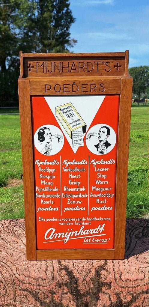 Antiek toonbankkastje Mijnhardt’s Poeders uit de 30'r jaren., Ophalen of Verzenden, Gebruikt, Overige typen