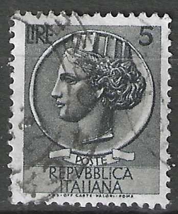 Italie 1955/1960 - Yvert 710 - Munt van Syracus - 5 l.  (ST), Postzegels en Munten, Verzenden, Gestempeld