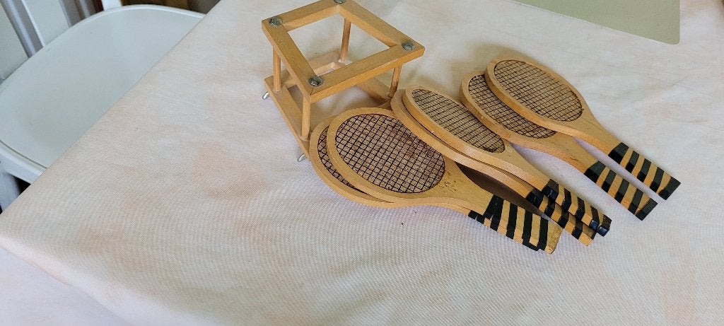 onderleggertjes, houten, Ophalen, Gebruikt, Vintage, Schaal of Schalen