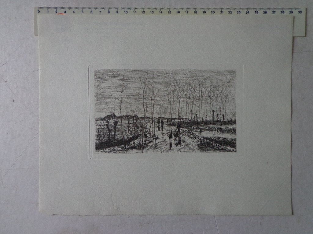 ets van Gustave Den Duyts "Landschap met veel bomen", Ophalen of Verzenden, Landschap, Ets, Origineel