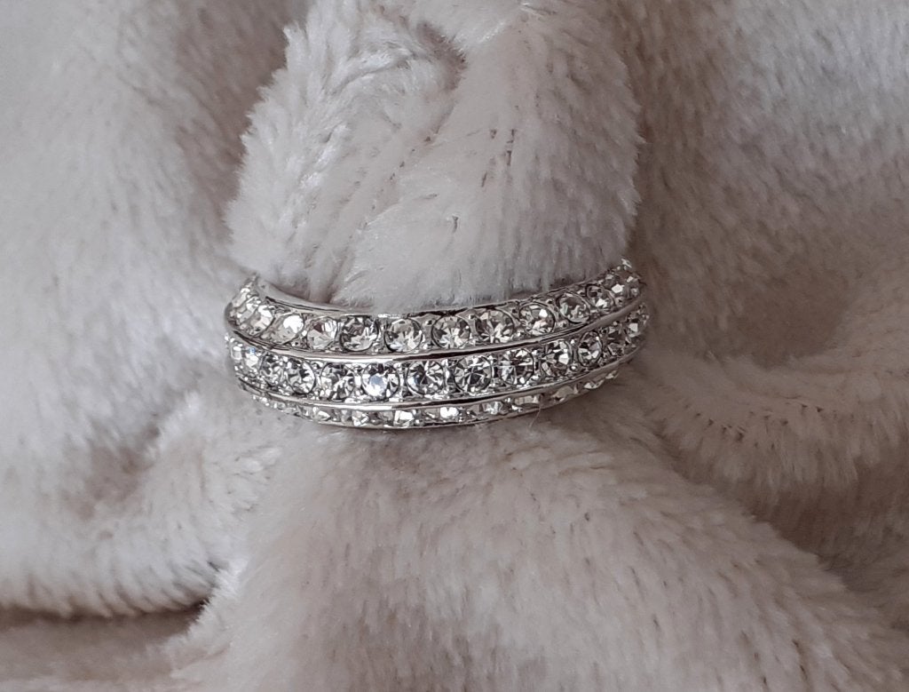 Damesring vintage zilver eternity 3 rijen strass met lijnen, Bijoux, Sacs & Beauté, Bagues, Neuf, Avec strass, Femme, Argent
