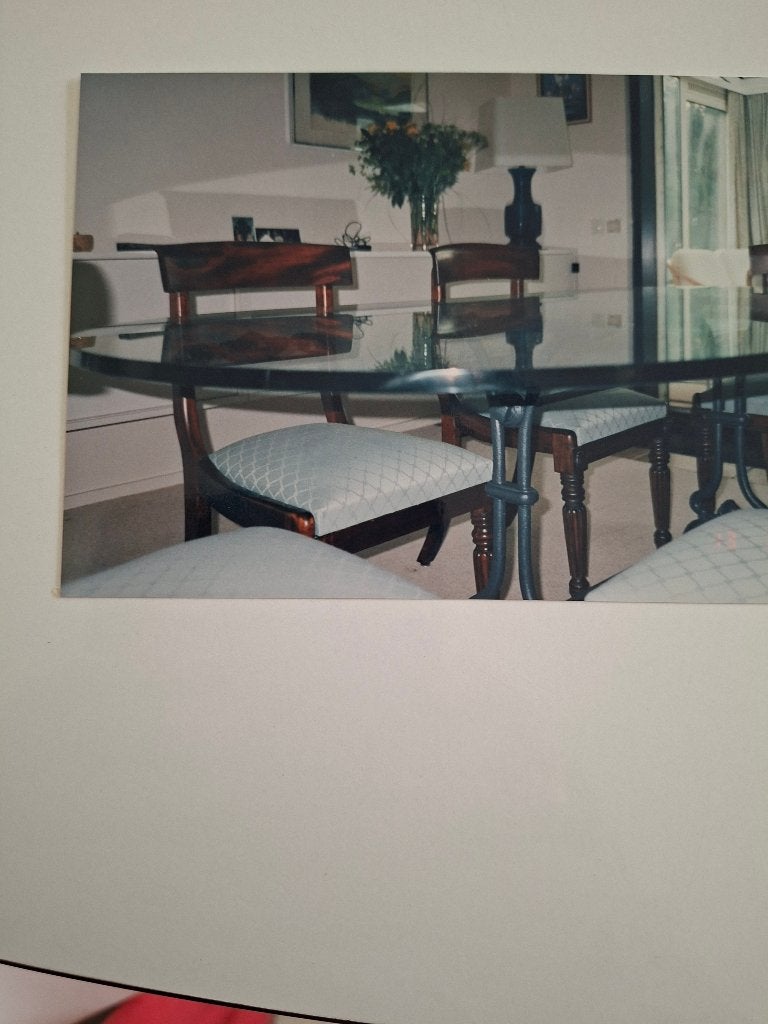 glazen tafel met of zonder stoelen, Huis en Inrichting, Tafels | Eettafels, Vijf personen of meer, Ovaal, Ophalen, Klassiek modern