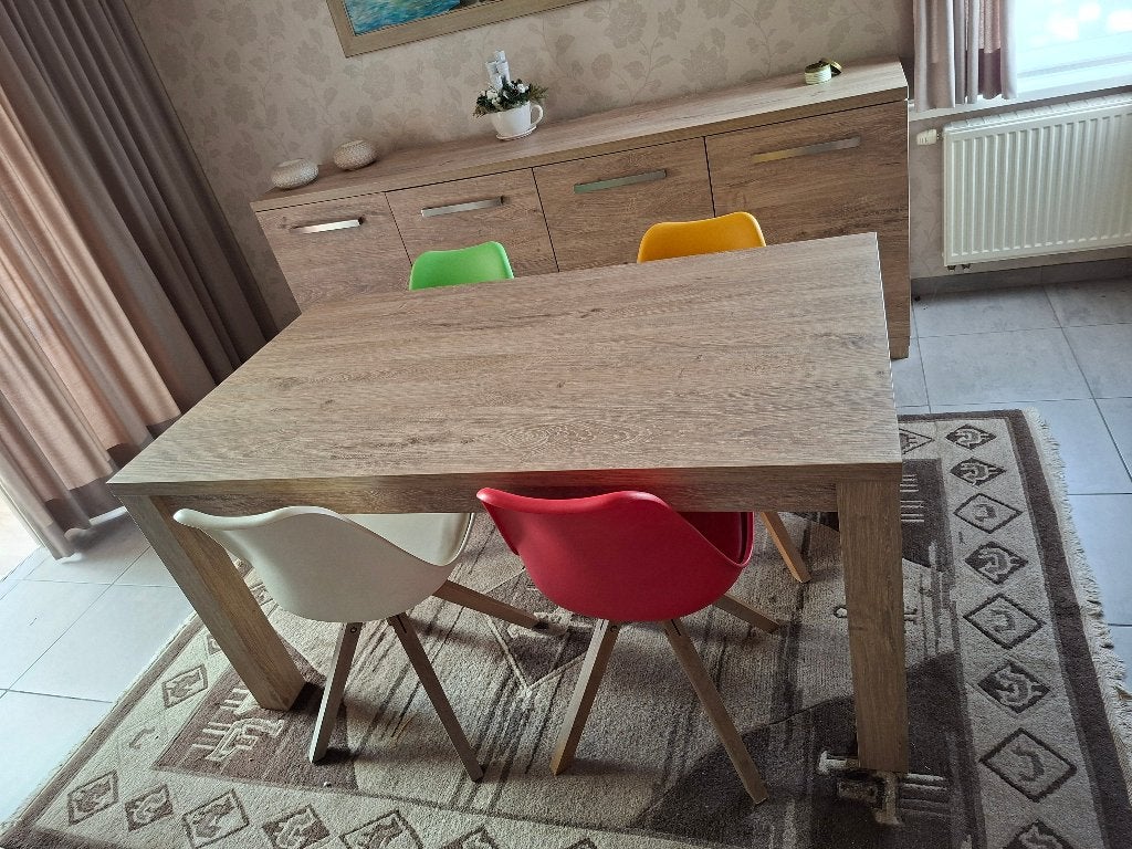 Eetkamer (tafel - dressoir - vitrinekast, Maison & Meubles, Salles à manger complètes, Comme neuf, 4 à 6 chaises, Enlèvement