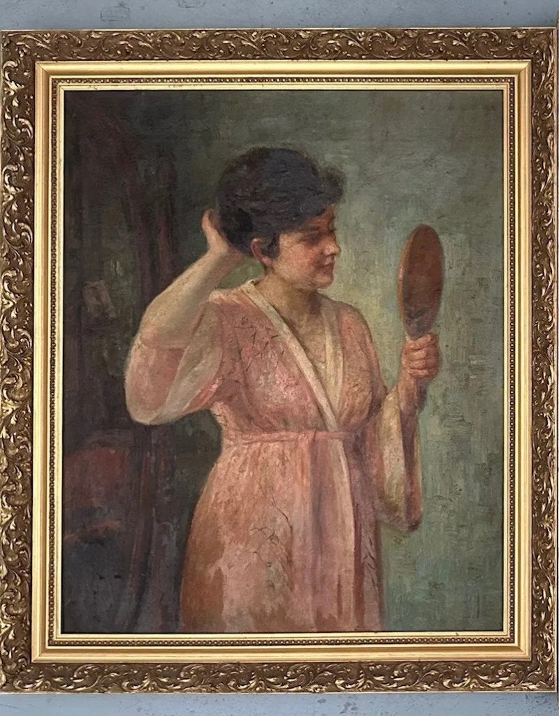 Antiek schilderij op doek, Antiek en Kunst, Ophalen, Doek
