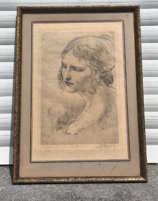 Gravure femme signe louis buisseret, Antiquités & Art, Enlèvement ou Envoi, Gravure