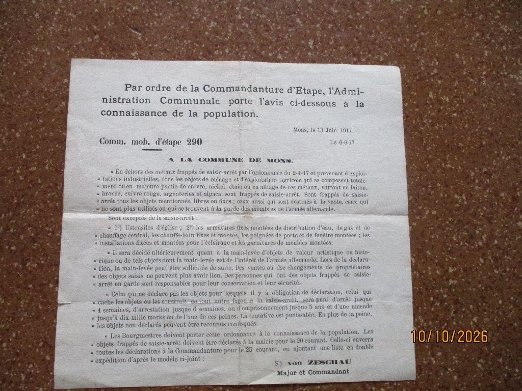 Avis Mons 13 juin 1917, Enlèvement ou Envoi
