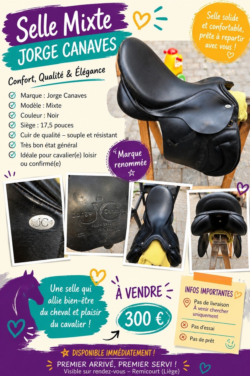 selle mixte équitation, Enlèvement