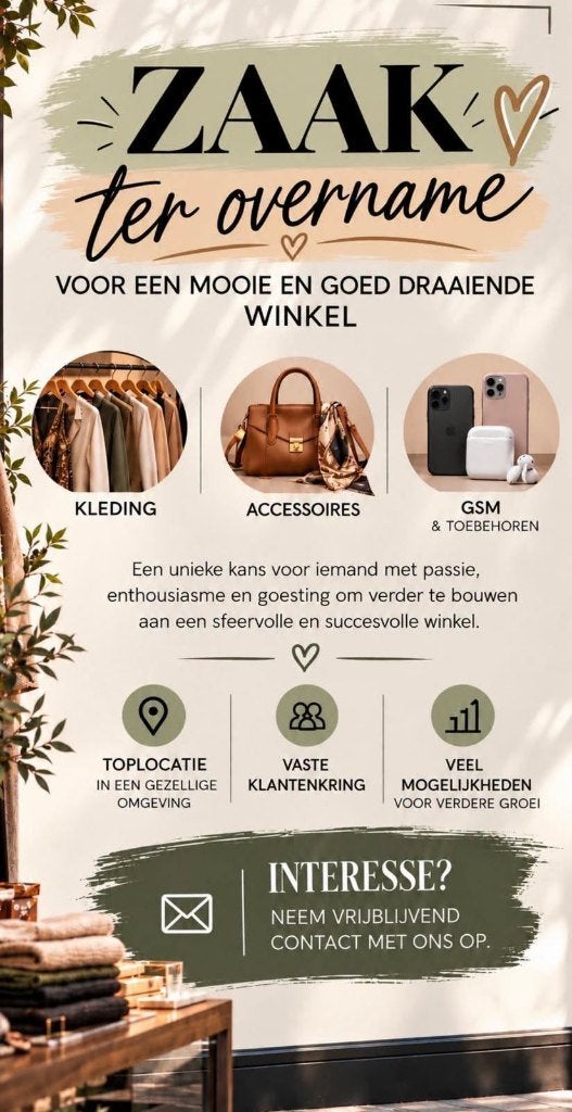 Goed draaiende kledingwinkel over te nemen in Tongeren !