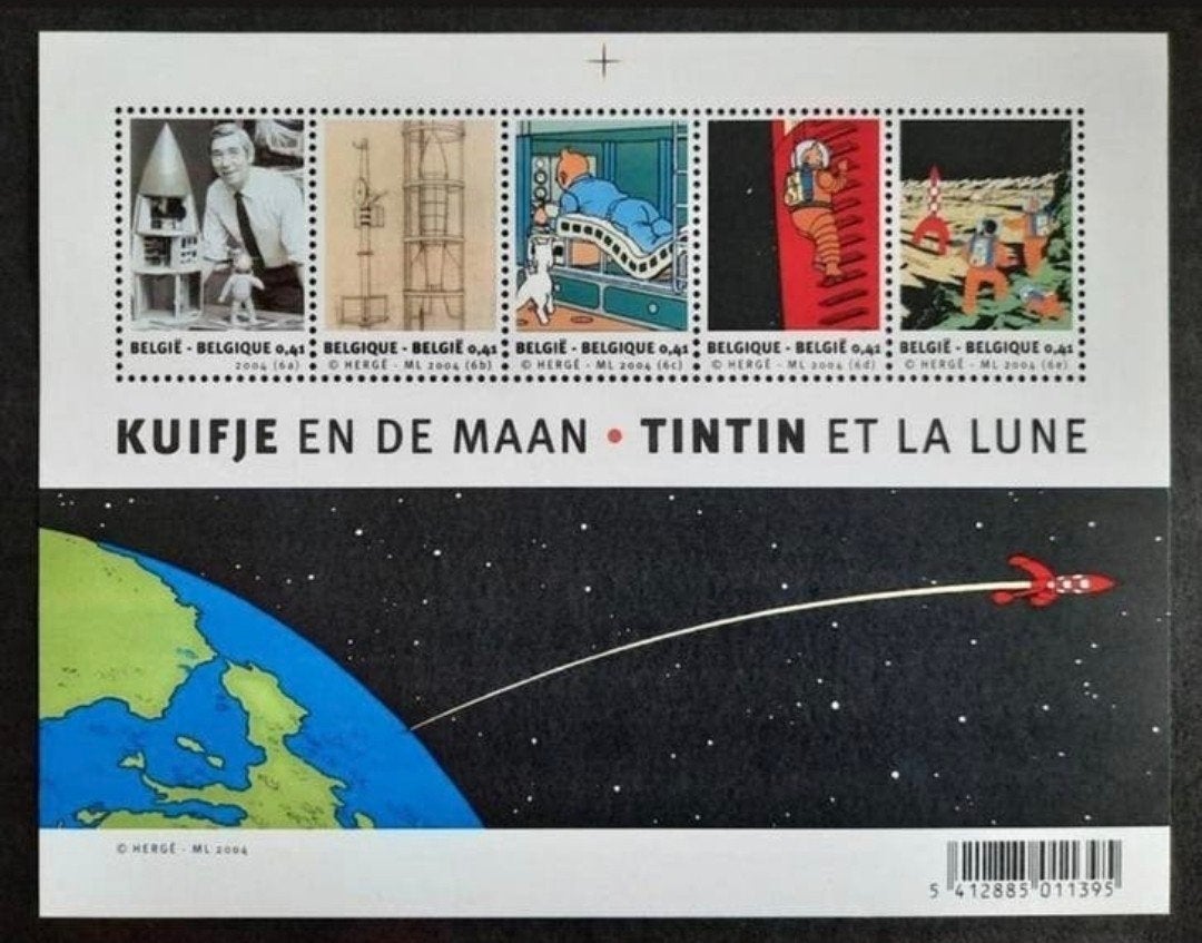 Belgique : COB 3249/53-BL109 ** Tintin et la Lune 2004., Sans timbre, Neuf, Enlèvement ou Envoi, Non oblitéré