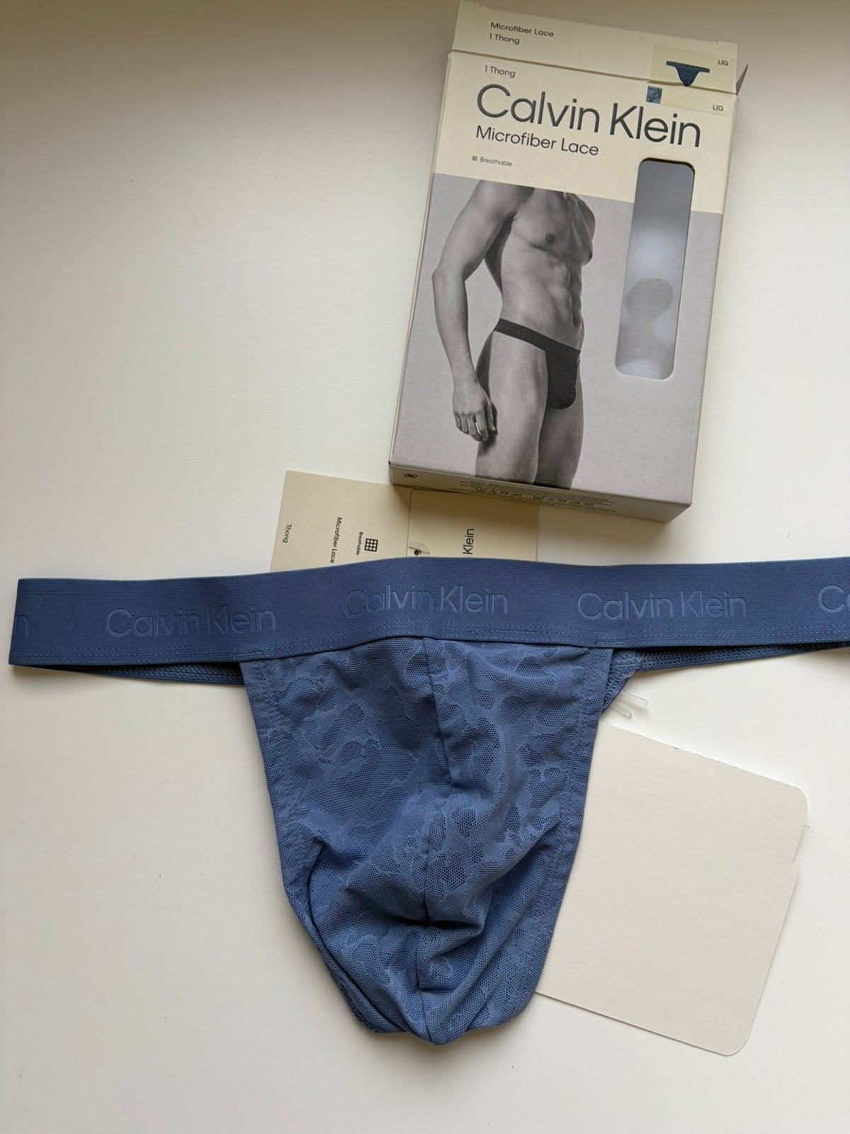 Calvin Klein Microfiber Lace String, Verzenden, Blauw, Slip