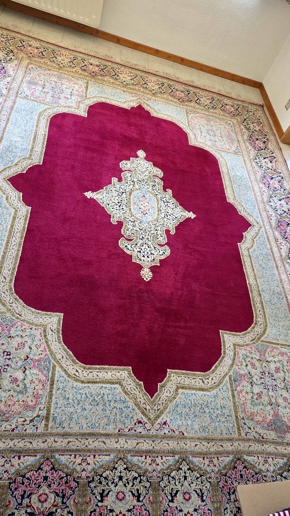 Grand Tapis Persan KERMAN Authentique en Laine, 200 cm ou plus, 200 cm ou plus, Rouge, Enlèvement