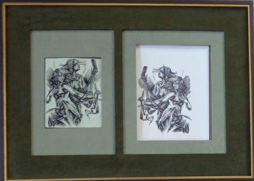 GUIDO MARIMAN / MUZIKANTEN / HOUTSNEDE + BLOK 52x72cm KADER, Antiek en Kunst, Ophalen