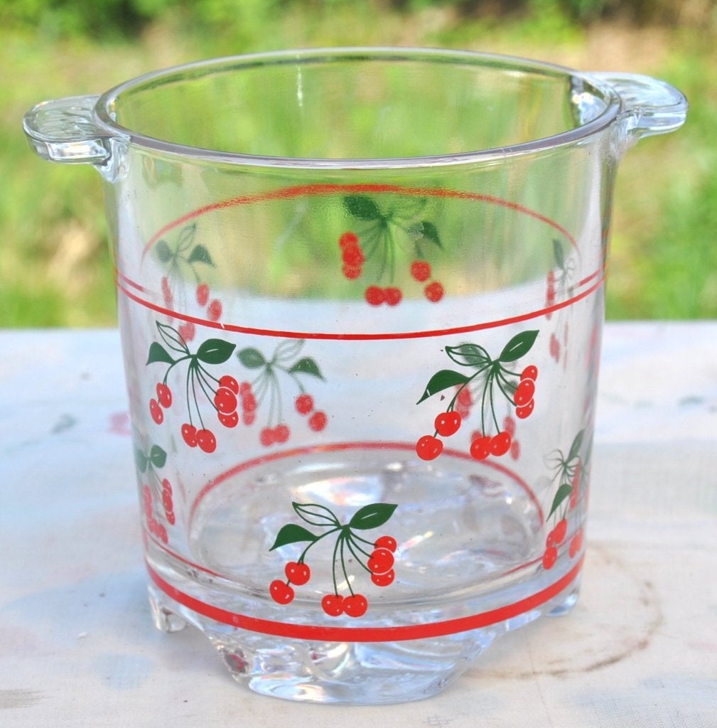 seau a glaçon en verre decor cerise, Enlèvement ou Envoi