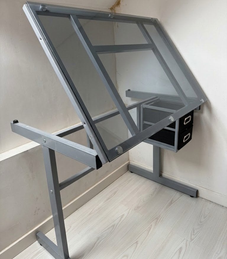 Tekentafel - kantelbaar- glazen blad, Ophalen, Zo goed als nieuw, Minder dan 130 cm