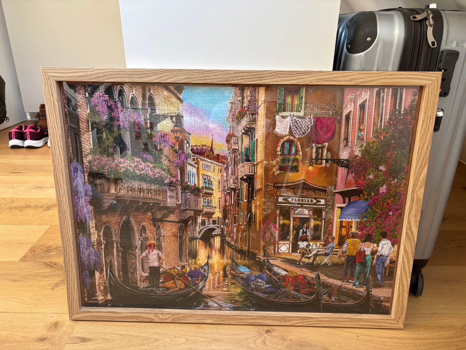 Ingelijste puzzel 1000stukjes-Gondels op het kanaal-50x70cm, Ophalen, Zo goed als nieuw