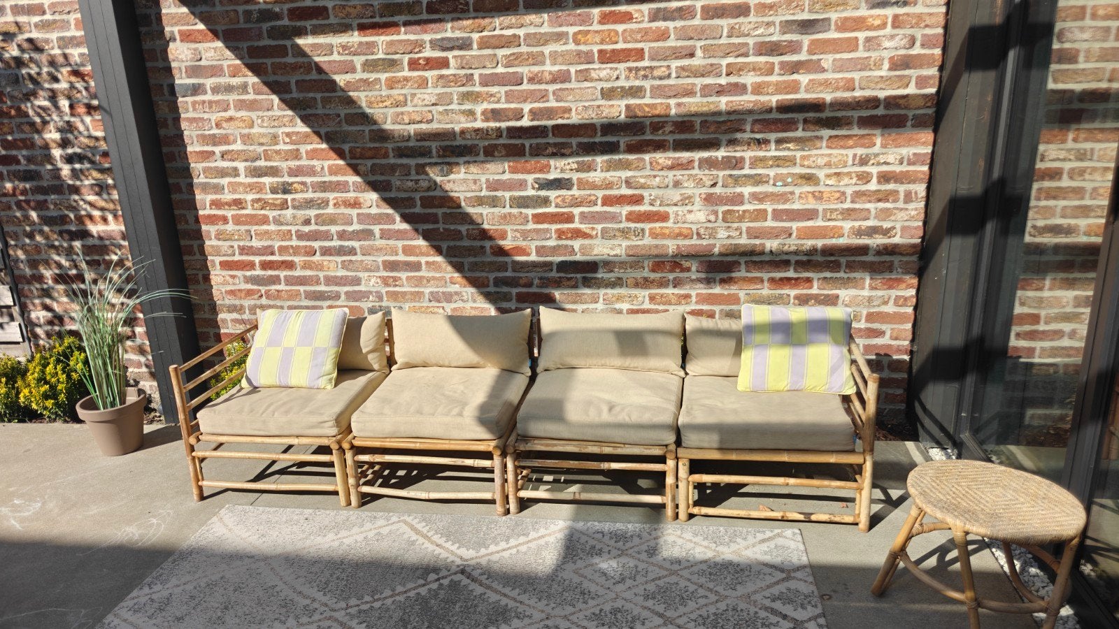 Tuinbank Bamboe met waterafstotende kussens., Tuin en Terras, Ophalen, Zo goed als nieuw, Hout
