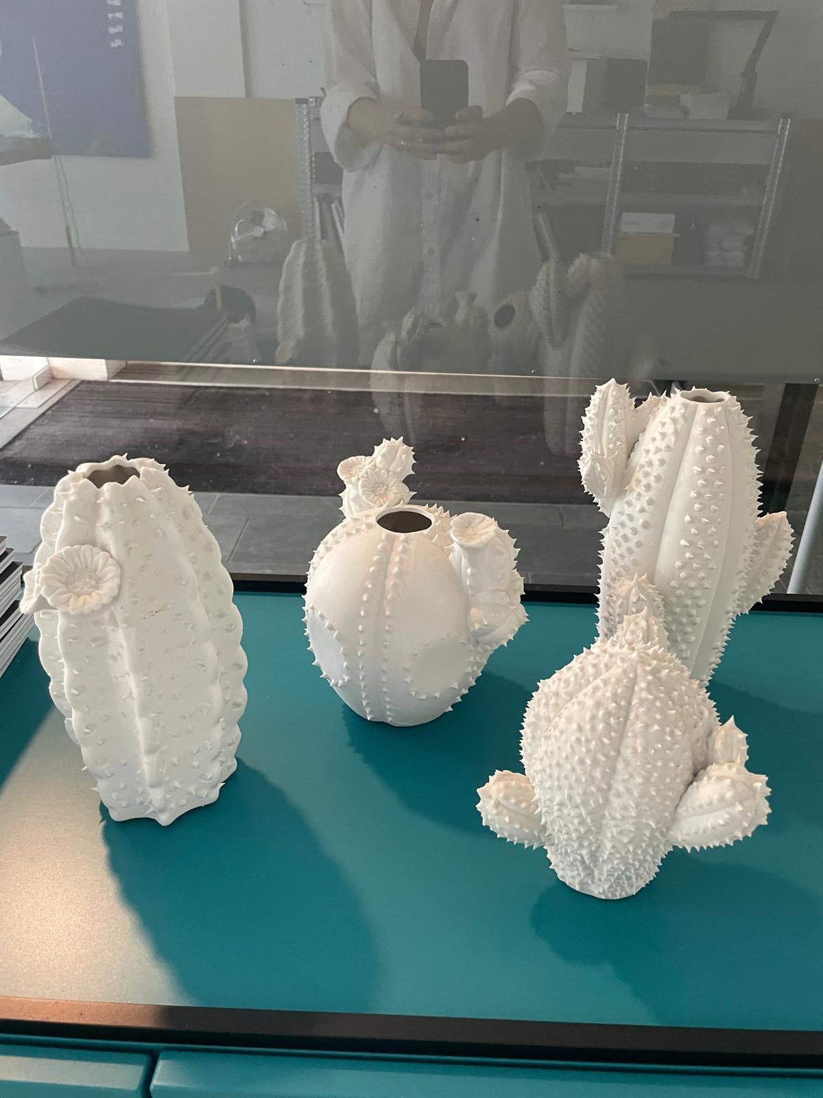 4 keramieken cactus vaasjes, Ophalen, Zo goed als nieuw