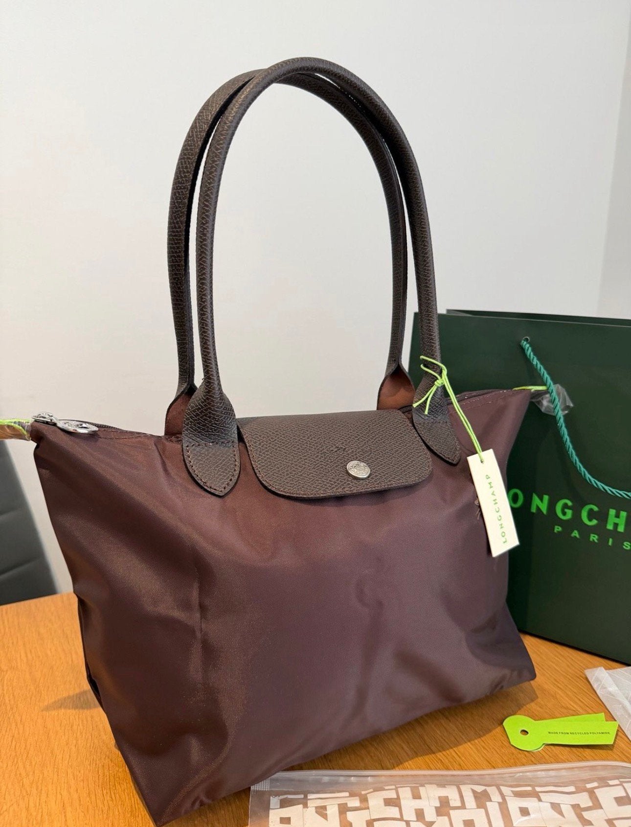 Longchamp de opvouwbare draagtas mokkakleur, Handtassen en Accessoires, Ophalen of Verzenden, Zo goed als nieuw, Bruin, Overige typen